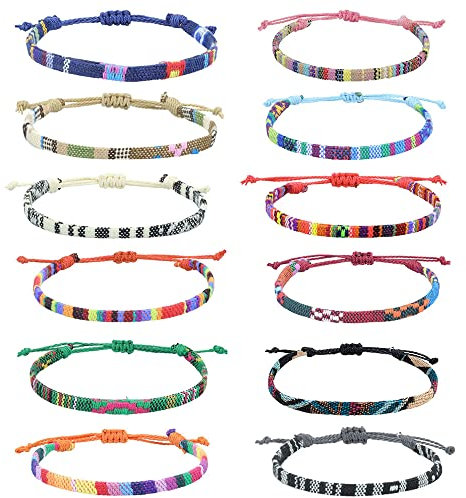 12 Piezas Amistad Pulsera ulseras de Tejidas Ajustables Pulsera Bohemia Colores Cordon Pulseras Pulseras de Amistad para Niña Mujer y Hombre