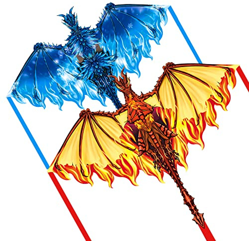Simxkai Dragon Kite per bambini dagli 8 ai 12 anni e adulti, facile da far volare per principianti, grande linea singola per spiaggia