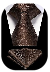 HISDERN Paisley Marrón Corbatas para hombres Corbata de boda y juego de pañuelos de bolsillo
