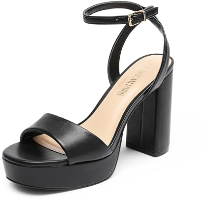 DREAM PAIRS Platform High Heels for Women,Black-Pu,6