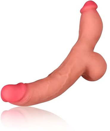 SXOVO Consolador realista con testículos gruesos Consolador gigante de silicona líquida de doble punta para penetración lésbica Juguete sexual extremo Consolador doble grande y largo para mujeres (S)