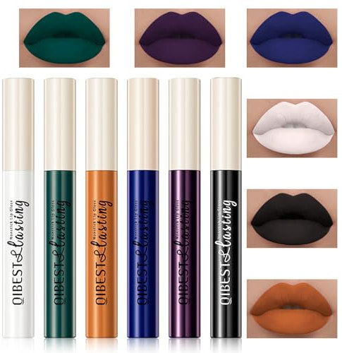 Likesing 6 Pièces Lot Rouge a Levre Noir Mat Longue Tenue Rouge a Levre Rouges à Lèvres Sans Transfert Brillant à Lèvres Rouge Gloss Lipstick Kit Coffret Maquillage Femme Filles Halloween Cadeau