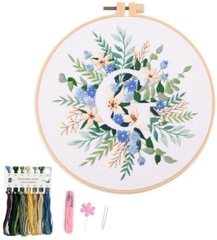 Myfelicity broderikit för nybörjare och vuxna, blommig och bokstavsdesign (407-G)