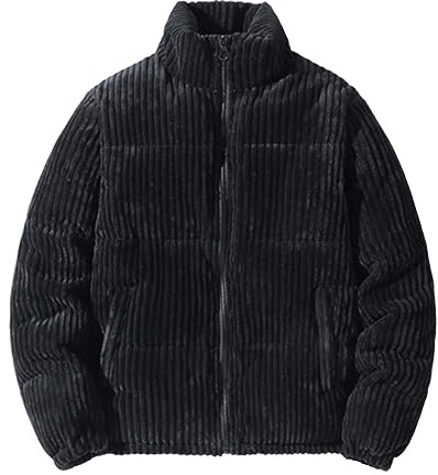 Generic Giacca in corduroy da uomo, piumino nero, termica, imbottitura trapuntata, con colletto a camicia, cappotto invernale a maniche lunghe, giacca softshell per esterni, giacca da lavoro invernale