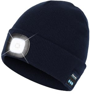 Berretto Bluetooth con luce, berretto con cuffie e microfono integrato, regalo per uomini, donne e adolescenti, Navy, taglia unica