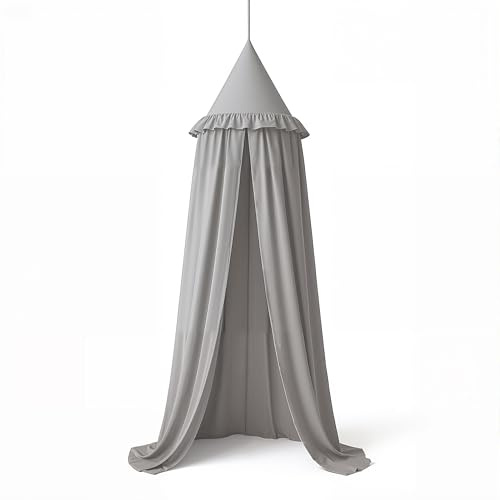 Wonder Space Baldacchino per Letto Bambini con Volant, Color Pastello Neutro per Ragazzi & Ragazze, Frills Tenda per asilo nido, Tenda Sospesa per Culla, Zanzariera Decorazione (Grigio)