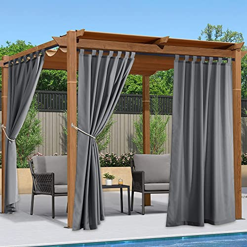 PONY DANCE Rideaux d'Extérieur à Pattes Réglable - Rideaux Impermeable Lumière Bloquer Décoration pour Jardin & Maison Pergola Anti Chaleur, Largeur 140 sur Hauteur 240 cm, Gris, 2 Pièces