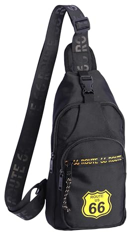 ROUTE 66 - Bandoleras hombre - Bolso bandolera hombre - Bolsos hombre - Mochila bandolera hombre - Bolso pecho hombre - Bolso cruzado hombre - Bolso hombre bandolera (Negro)