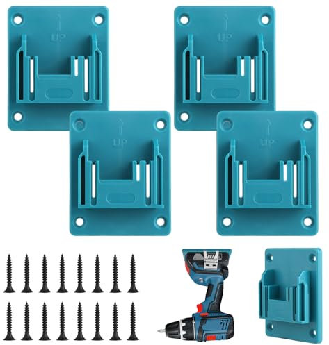 4 Pièces Porte Outils Mural pour Makita 18 V, Support de Machine pour Outils de Perçage avec 16 Vis, Bleu-Vert Support Mural pour Outils de Perceuse pour Atelier et Garage, 14,4/18V