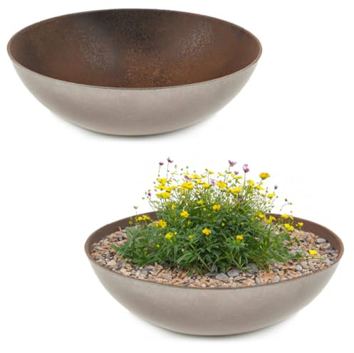 matches21 Lot de 2 grands pots de fleurs décoratifs pour l'extérieur - Aspect rouille - Gris foncé - 45 cm - Pour jardin, balcon ou cimetière - Décoration funéraire
