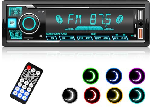 Car Stereo Bluetooth, Wistrue Car Radio Bluetooth 5.0 Hands-free with 7 Colorful Lights 1 Din Car Stereo with 2USB/TF/AUX/WMA/WAV/MP3 Media Player