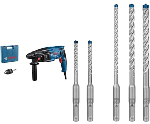 Bosch Professional Bohrhammer GBH 2-21 + 5x Expert SDS plus-7X Hammerbohrer Set (für Stahlbeton, Ø 5-10 mm)