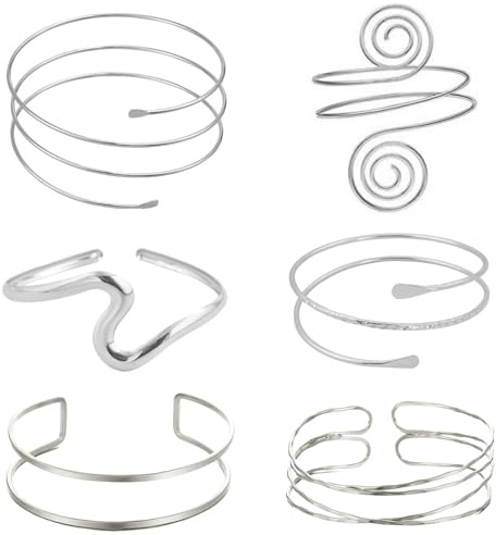 MOSTEDE Bracciale A Spirale In Argento Per Donna Accessori 6 Pezzi Argento Punk Superiore Bracciale Gioielli Bracciale Aperto Regolabile Braccio Superiore Semplice Per Feste Festival Regalo