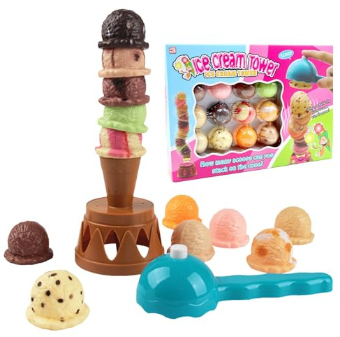 Genérico Juego de Apilar Helados,Juego De Alimentos De Imitación con Cucharilla De Helado,Actividades Educativas De Equilibrio Y Apilamiento para Desarrollo De Habilidades Motoras Finas -