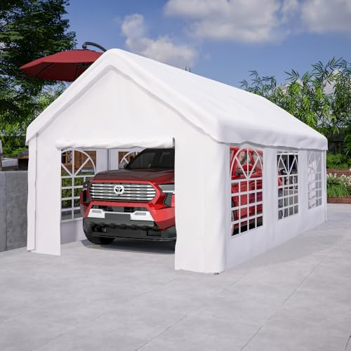 Hommdiy Carport Zeltgarage 3x6 m – Großes Garagenzelt Winterfest mit Roll-up-Tür für Auto, SUV & LKW – Abnehmbare Seitenwände und Dach