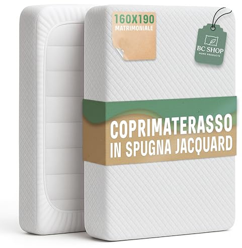 BCSHOP Coprimaterasso Matrimoniale 160x190 x 27cm Elasticizzato con Angoli - Copri Materasso Matrimoniale in Spugna Jacquard - Coprimaterasso Antiacaro Lavabile e Regolabile per Materassi a 2 Piazze
