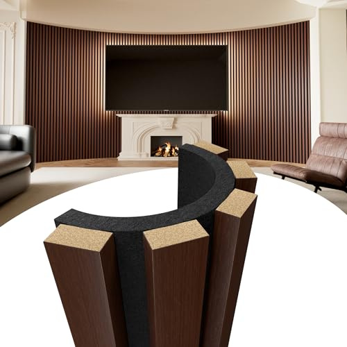 PrimeZone Wood Acoustic Wall Panels - 4 PCS 90.5 x 7.9 3D Fluted Slat Sound Proof Wall Paneling, Flexible Bendable Noise Absorbing Panels for Columns, Curved Wall Interior Decor, Walnut