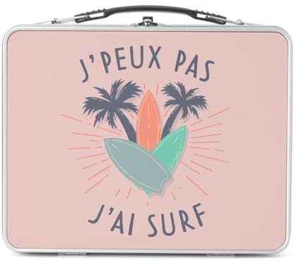 Fabulous Lunch Box Métal Argenté pour Sandwich et Snack - J'Peux Pas J'ai Surf Mer Sport Planche Vague - Boîte à Goûter Aluminium Gamelle Rigide Style Rétro Imprimée en France