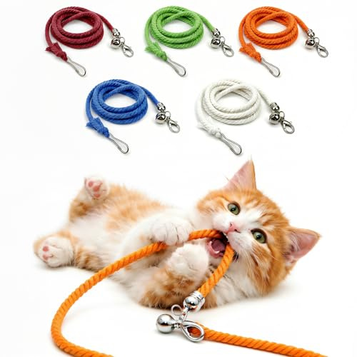 ZAYLUMO Lot de 5 cordes de rechange pour chat - Jouet interactif en corde de coton avec clips et clochettes pour chats d'appartement