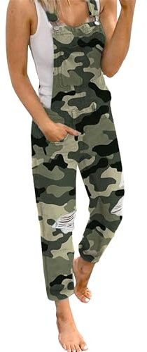 Denimoveraller för kurviga kvinnor Justerbara axelband Rivna jumpsuit Klassiska stretchiga jeansoveraller för kvinnor Kamouflage XX Large