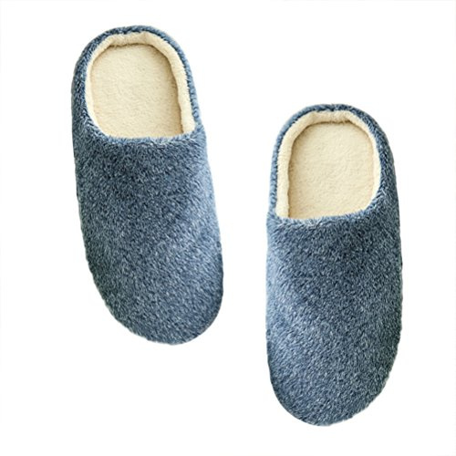 LUOEM Zapatillas de interior suaves cálidas zapatillas otoño invierno algodón zapatillas para hombres mujeres (Marina)