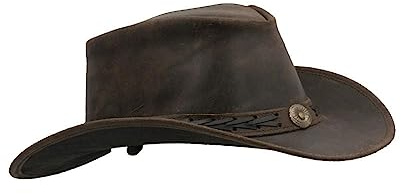 WALKER AND HAWKES - Brun premium kohud läder cowboy hatt med snöre utomhus antik hatt utomhus solskydd unisex, Mörkbrunt, XXL