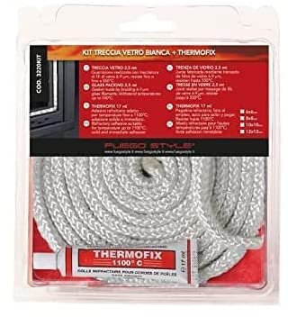 Kit professionale composto da treccia per stufe e caminetti, resistenti ad alte temperature KIT ARTICA + COLLA THERMOFIX bianco DIAM. 6/8/10/12 (Diam. 6)