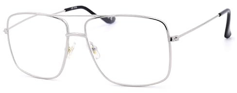 NEW VISION Occhiali da Lettura,Occhiali da Vista per uomo,Occhiali Vintage per donna,Montatura in Metallo con Doppio Ponte,Stile Unisex Retro Aviatore,Occhiali Discoteca (NV5728 Argento, 2)