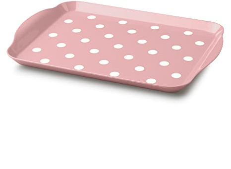 Zeal Serviertablett aus Melamin mit Griffen und Lippen, gepunktet, 30 x 21 cm, Rosa