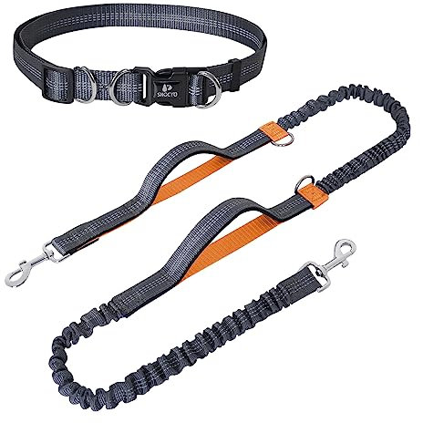 Snocyo Joggingleine Hunde, Jogging Hundeleine für Mittelgroße und Große Hunde, Elastische und Reflektierende Hundeleine, Einziehbare Laufleine mit Doppelgriff & Taillengül