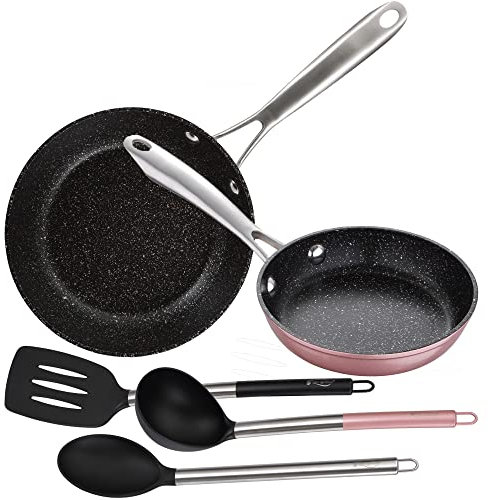 San Ignacio Set sartenes 16x4.0 y 20x5.0 cm aluminio forjado, aptas para inducción, con Juego 3 utensilios de cocina nylon VITA