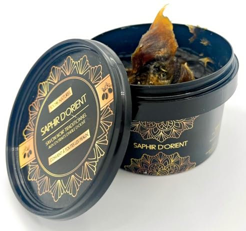 SAPHIR D'ORIENT SAVON NOIR - MAROC - SAVON BELDI - GOMMAGE - CORPS - VISAGE -PURIFIANT - EXFOLIANT - NETTOYANT - HYDRATANT - 100% NATUREL - 200g - HUILE D'OLIVE - HAMMAM -