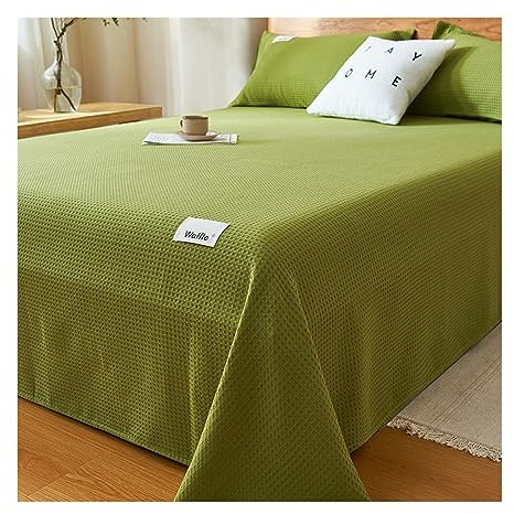 RUZGAR Bettlaken ohne Gummizug Waffelbaumwolle der Klasse A 160x235cm 200x235cm 240x250cm 240x270cm - Betttuch ohne Gummi Baumwollstoff Laken (Color : Green, Size : 200x235cm-78x92 in)