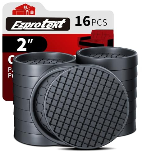 Furniture Coasters - 2” Non Slip Furniture Pads for Hardwoods Floors, 16 PCS Round Rubber Non Skid Furniture Caster Cups, Anti Slide Furniture Feet Floor Protectors for Bed Couch Stoppers (Black)