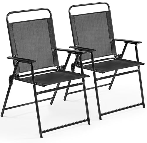 Yaheetech Set 2 Sedia da Giardino Pieghevole da Esterno Campeggio con Braccioli Telaio in Metallo e Seduta in Tessuto da Balcone Portata 100 kg Nero