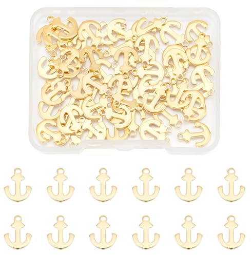 UNICRAFTALE 60 Pz Ciondoli con Ancora Nautici In Acciaio Inossidabile - Ancora Dorata, Segno Della Nave, Naval Voyager, Metallo Da Marinaio - Lungo 12 mm