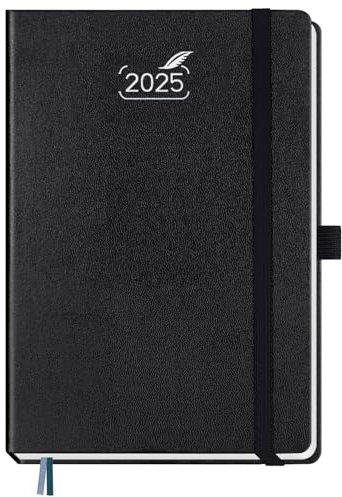 BEZEND Kalender 2025 Buchkalender A5 auf Deutsch. Hardcover Terminplaner & Wochenkalender von Jan - Dez 25, 14,8 x 21,5 cm Planer 2025 Terminkalender mit Platz für Notizen, 120 g/m² Papier, Schwarz