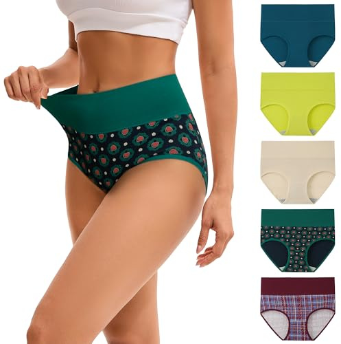 INNERSY Ladies Underwear High Waisted Knickers Womens Full Briefs Pack of 5 | 100% Cotton Gusset, Full Coverage Pants, Fabric-wrapped Waistband, Stretchy Women's Panties, Tag-free, Postpartum & Everyday
