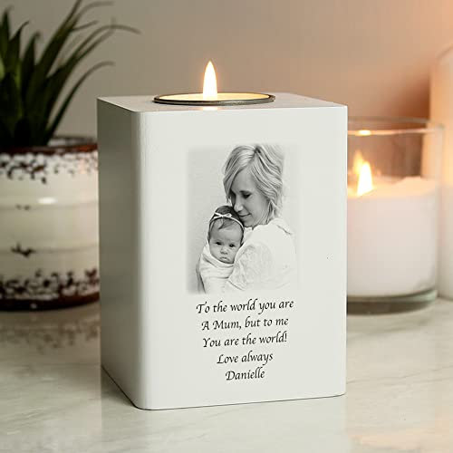 Custom Personalised Photo Upload White Wooden Tea light Holder. For Christmas, Weddings, Memorial, Anniversary, Birthdays