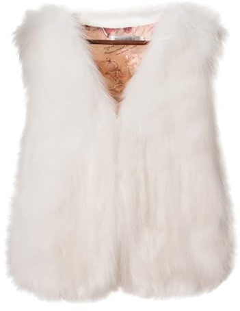 Générique Gilet Femme Sans Manche Élégant - Doudoune Cardigan Nouvel An 2025 - Fausse Fourrure Bouton Cadeau Noël - Blanc XXL