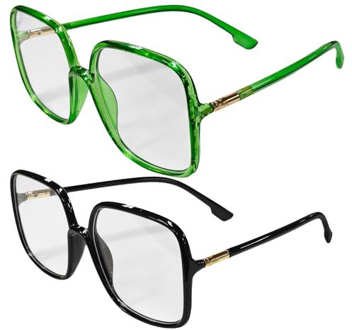 HDGSAFD Occhiali Con Montatura Quadrata, Anti-Luce Blu, Stile Semplice, 2 Paia (Nero, Verde)