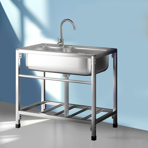 ZJDCQGS Stainless Steel Single Bowl Freestanding Utility Sink Outdoor Camping Garden Sink for Washing