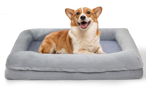 The Fellie Dog Beds Medium Washable, Orthopedic Dog Beds with Removable Cover, Memory Foam Dogs Sofa with Non-Skid Bottom, Soft Flannel Pet Bed Mattress for Crate, Waterproof Pet Couch,105x75x18cm