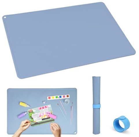 Luxoraiova Silikon Malunterlage mit Magnetischer Absorptionsclip, Silikonmatte Groß 60 x 40 cm Schreibtischunterlage Kinder,Wiederverwendbare Malmatte Blatt Matte, für Basteln, Malen(Blau)