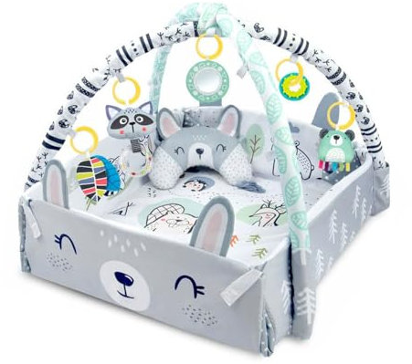 SUYUKU Baby Activity Mat 4-in-1 Detachable Hanging Toys for Babies Play Mat Newborn Baby playpen Play mat & Toys Included Sensory Time Playmats Floor Gyms for 0-18 Month