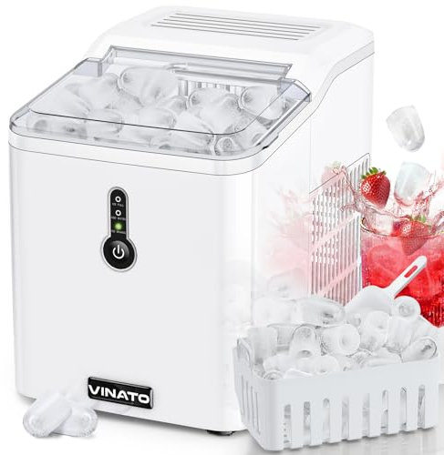 VINATO Maquina de Hielo, Máquina de Cubitos de Hielo Pequeña, 9 Cubitos de Hielo en Sólo 6-8 Minutos, Portátil Máquina de Cubitos de Hielo 12kg/24h, para Cocina, Bares, Fiestas, Camping, Blanco