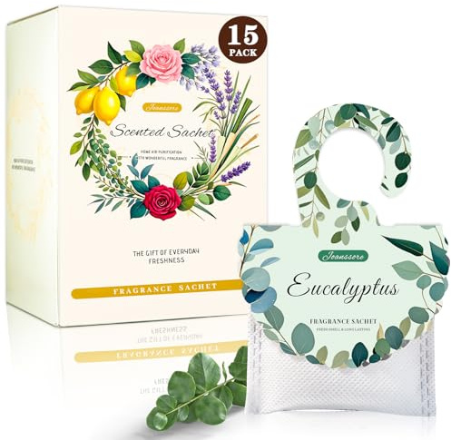 15 Packs Eucalyptus Scented Sachets Bag for Drawers and Closets, Air Freshener for Home Fragrance Sachet, Long-Lasting Hanging Closet Deodorizer Smell Goods for House