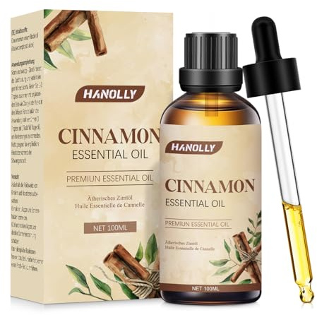 HANOLLY Aceite Esencial Canela 100ml, Aceites Esenciales Naturales para Difusor, Humidificador, Vela, Fabricación de Jabón, Aromaterapia Aceite de Canela para Piel, Masaje, Baño