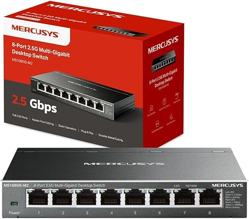 MERCUSYS MS108GS-M2 2.5GB Switch with Super fast Connections, 8 Ports Ethernet Splitter,Network Switch,TP-Link Ethernet Switch,Silent Operation,Ideal for Various Scearios,Durable Design, Plug and Play