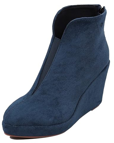LarDorLin Mujer Tacón de Cuña Invierno Plataforma Botas Cortas Zip Oficina Tacón Alto Warm Puntiagudo Elegante Botín Azul Talla 38 EU (39 Cn)